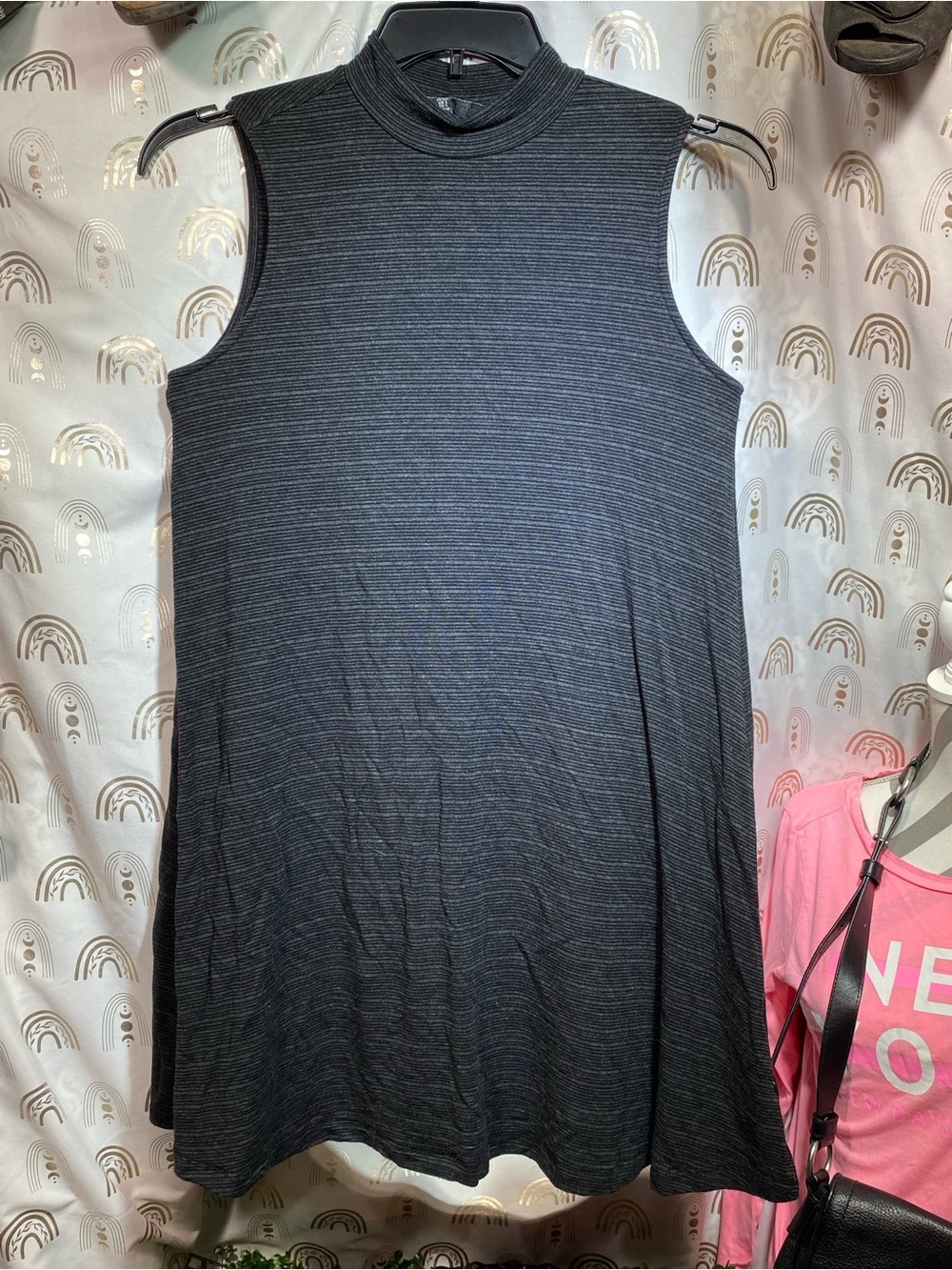 Mock Neck Sleeveless A-Line Dress - Black